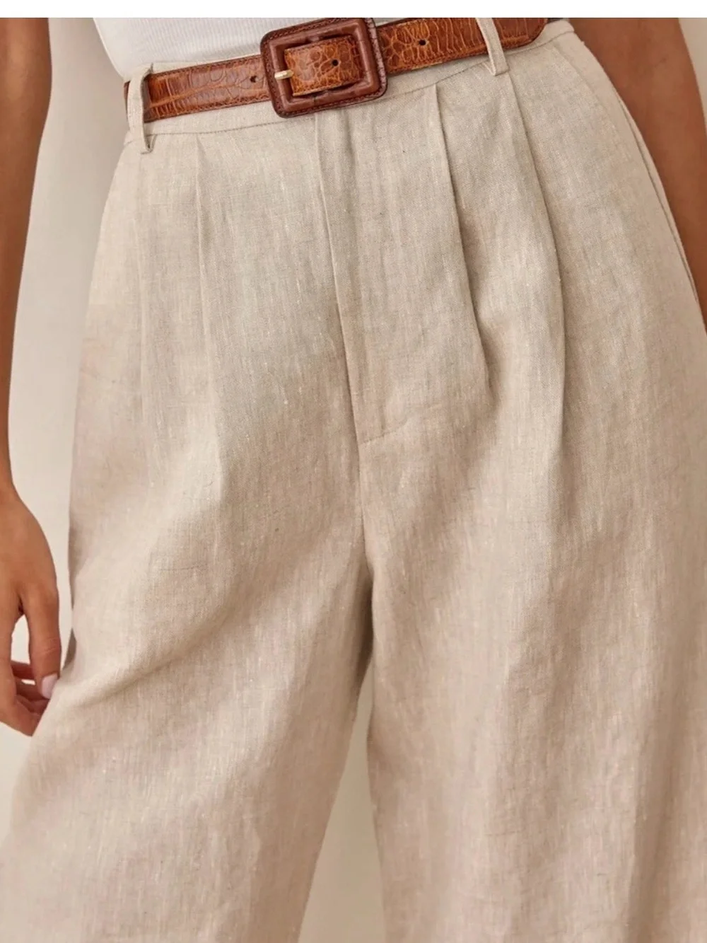 Reformation Vesta Pant High-Waist Wide Leg Linen trouser - oatmeal Sz 4